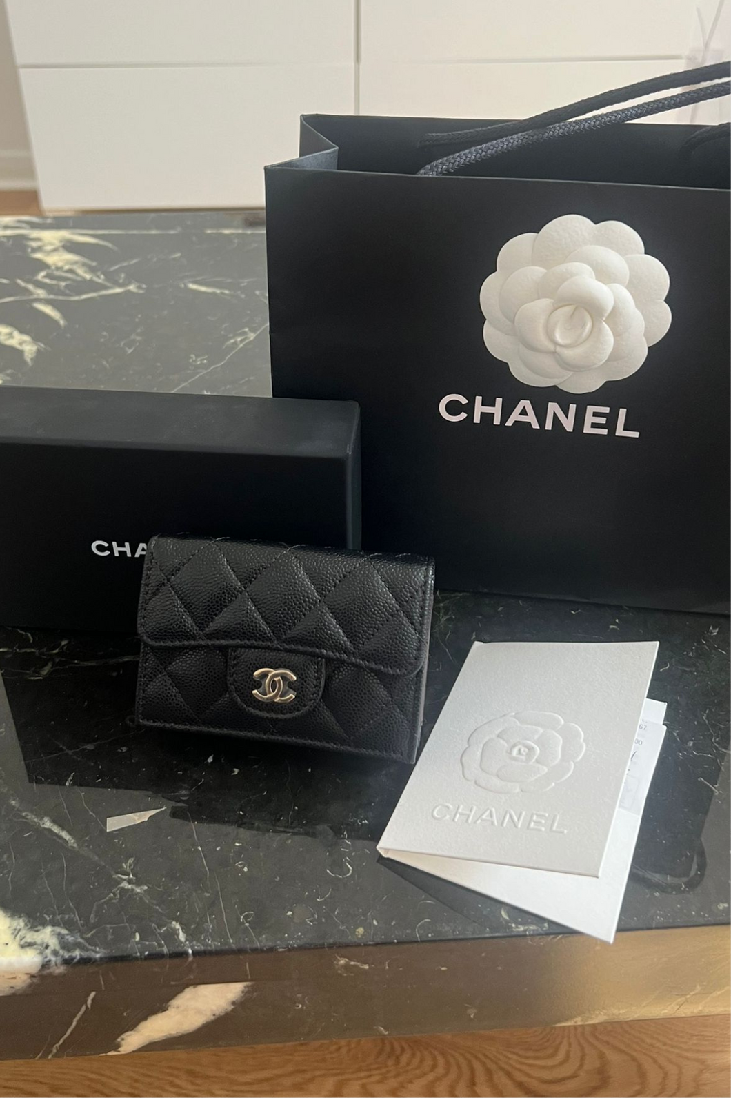 Black GHW Caviar Classic Flap Card Holder Wallet by Chanel