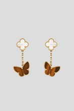 Load image into Gallery viewer, Gold Lucky Alhambra Earrings 2 Motifs 18K Yellow Gold Mother of Pearl Tiger Eye by Van Cleef &amp; Arpels
