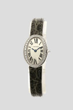 Load image into Gallery viewer, 18K White Gold Diamond Grey and White Alligator Skin Baignoire Watch by Cartier
