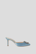 Load image into Gallery viewer, Blue Hangisi Satin Jewel Buckle Mules Size 35.5 / UK 2.5 by Manolo Blahnik
