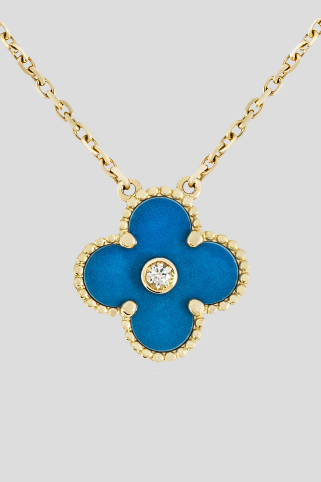 Celestial Blue Vintage Alhambra Holiday Pendant Diamond 18K Yellow Gold Porcelain by Van Cleef & Arpels