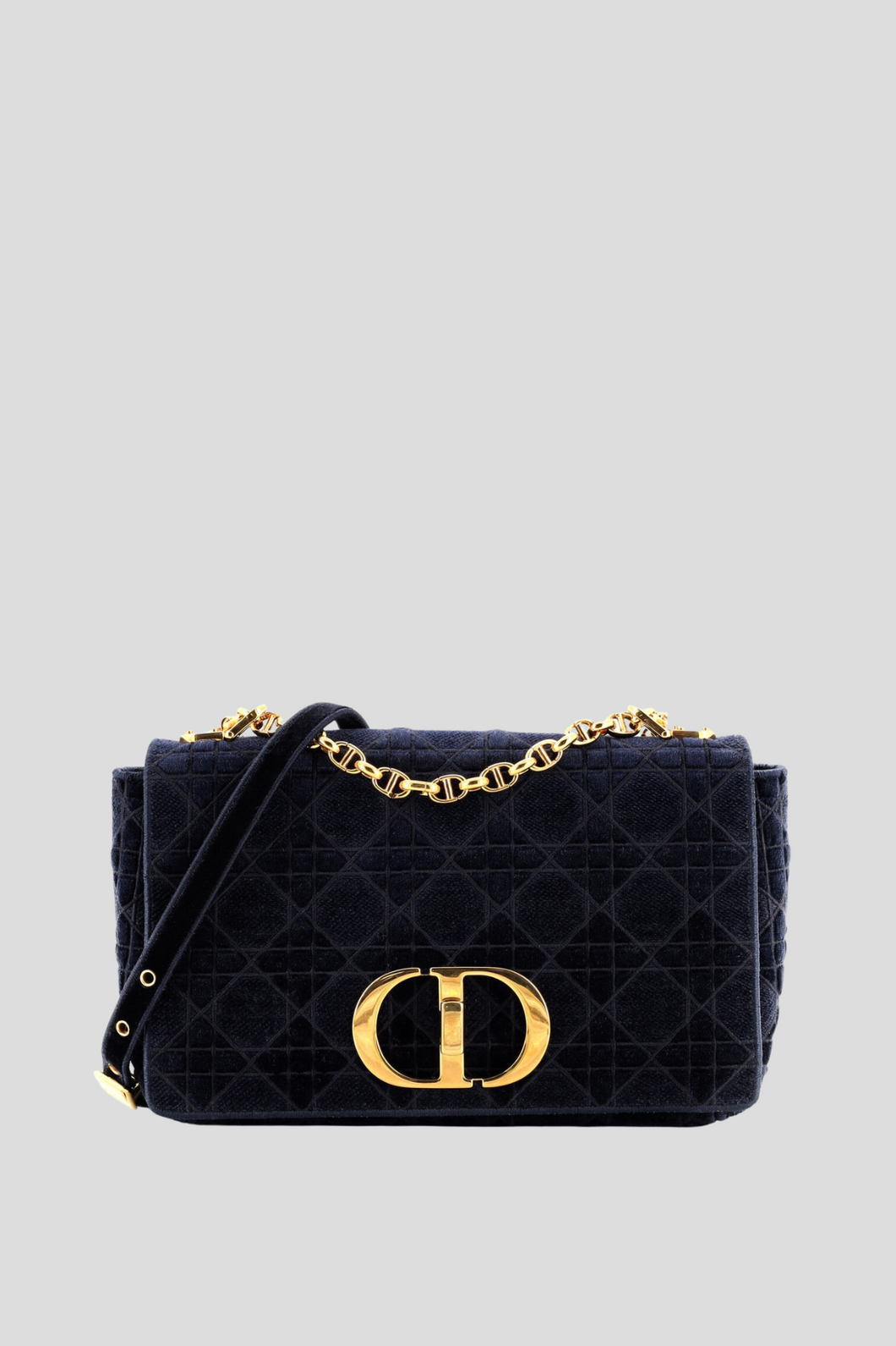 Dark Blue Denim Medium Dior Caro Suede Bag by Dior