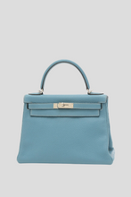 Load image into Gallery viewer, Blue Jean PHW Kelly Retourne 28 Taurillon Clemence Leather Bag by Hermès
