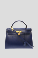 Load image into Gallery viewer, Bleu Royal GHW Kelly Sellier 32 Box Calf Leather Bag by Hermès
