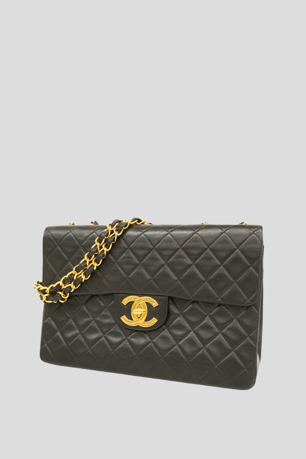 Black GHW Lambskin Maxi Single Flap Bag by Chanel