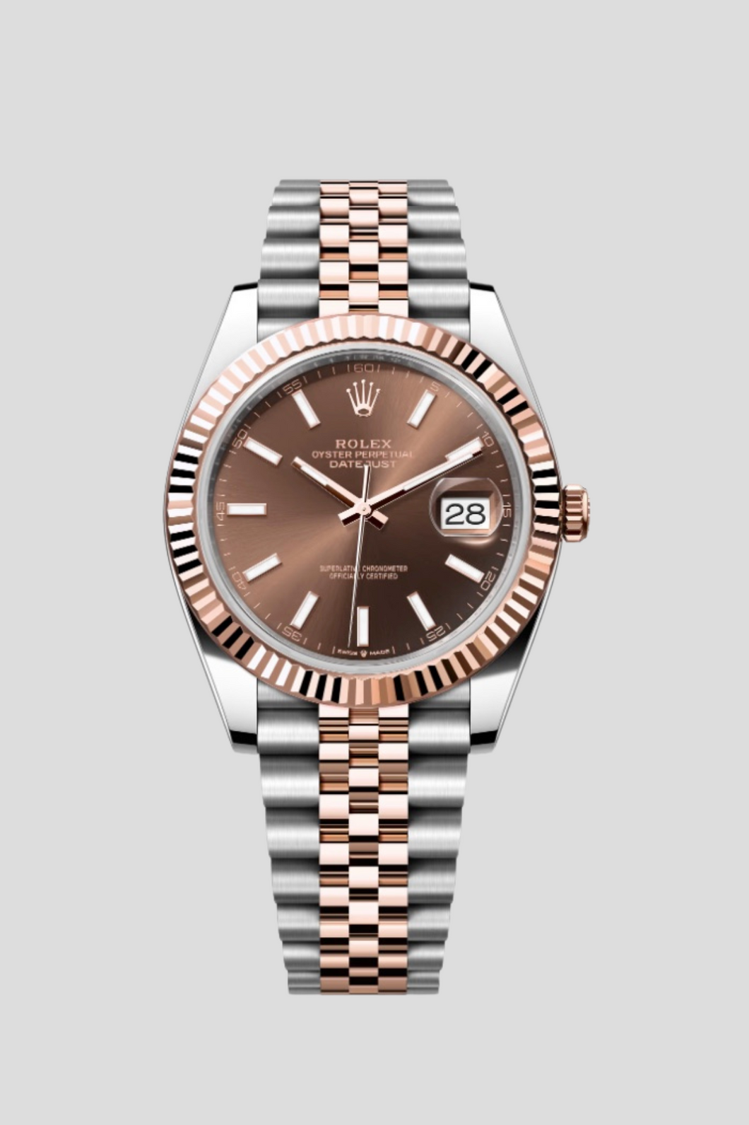 Datejust Chocolate Dial 18K Everose Gold and Stainless Steel Watch by Rolex