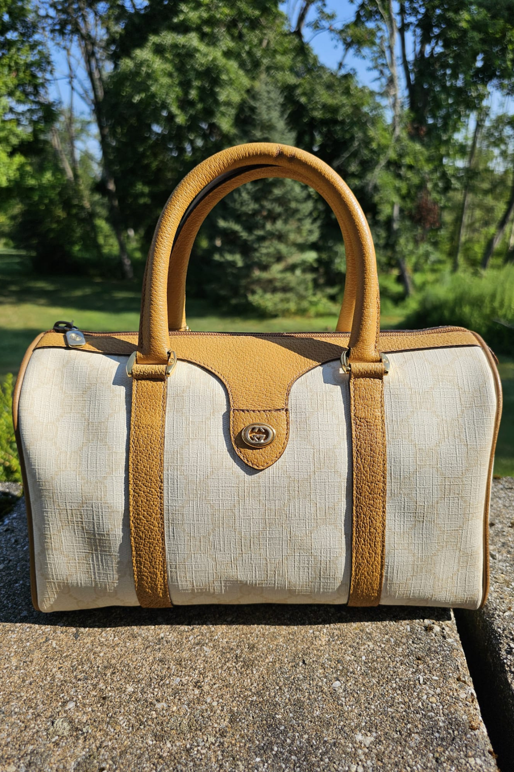 Cream GHW Vintage Boston Bag by Gucci