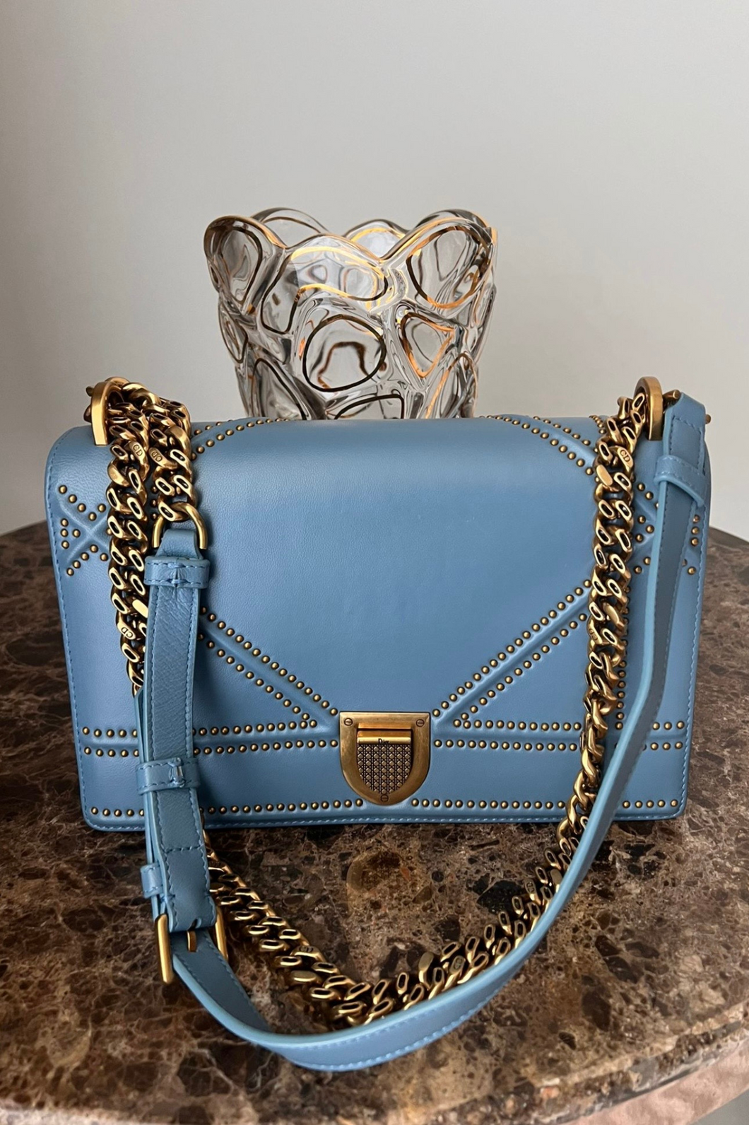 Blue Antique GHW Diorama Medium Shoulder Bag by Dior