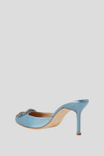 Load image into Gallery viewer, Blue Hangisi Satin Jewel Buckle Mules Size 35.5 / UK 2.5 by Manolo Blahnik
