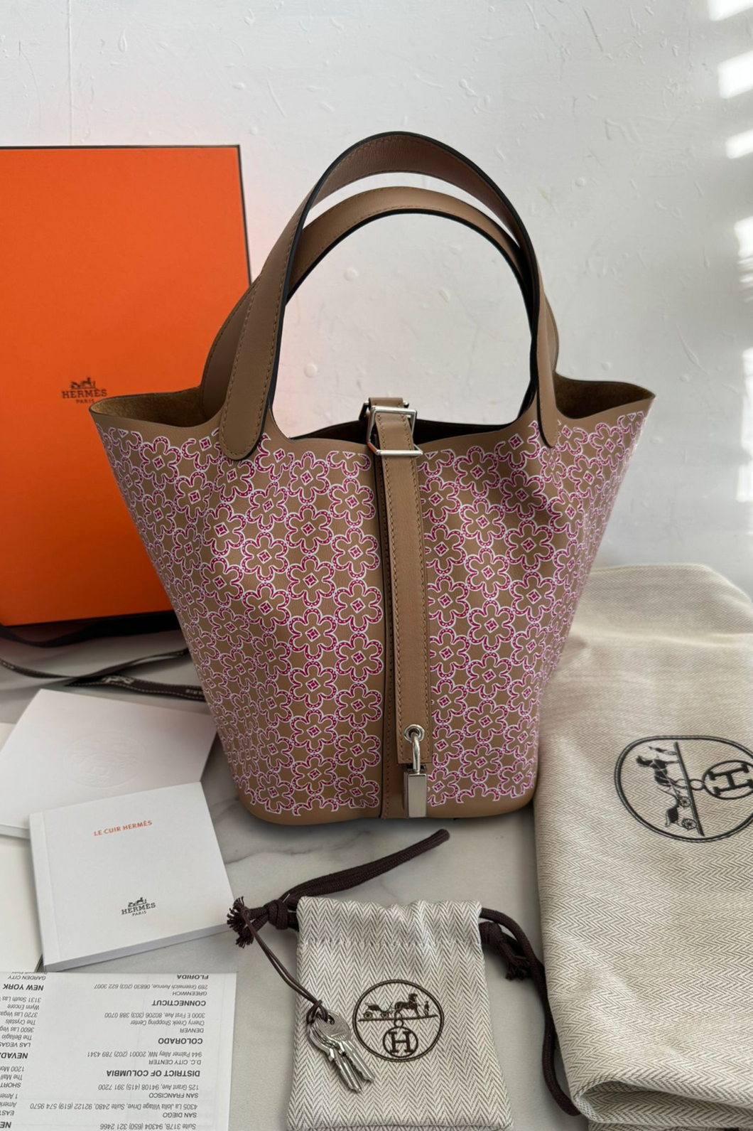 Chai Rose PHW Limited Edition Picotin Lock 18 Lucky Daisy Swift Leather Bag by Hermès