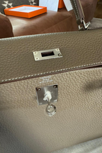 Load image into Gallery viewer, Etoupe PHW Kelly Retourne 28 Taurillon Clemence Leather Bag by Hermès
