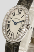 Load image into Gallery viewer, 18K White Gold Diamond Grey and White Alligator Skin Baignoire Watch by Cartier
