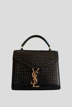 Load image into Gallery viewer, Black Cassandra Mini Top Handle Crocodile Embossed Shiny Leather Bag by Saint Laurent
