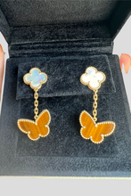 Load image into Gallery viewer, Gold Lucky Alhambra Earrings 2 Motifs 18K Yellow Gold Mother of Pearl Tiger Eye by Van Cleef &amp; Arpels
