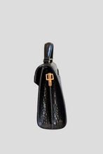 Load image into Gallery viewer, Black Cassandra Mini Top Handle Crocodile Embossed Shiny Leather Bag by Saint Laurent
