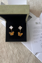 Load image into Gallery viewer, Gold Lucky Alhambra Earrings 2 Motifs 18K Yellow Gold Mother of Pearl Tiger Eye by Van Cleef &amp; Arpels
