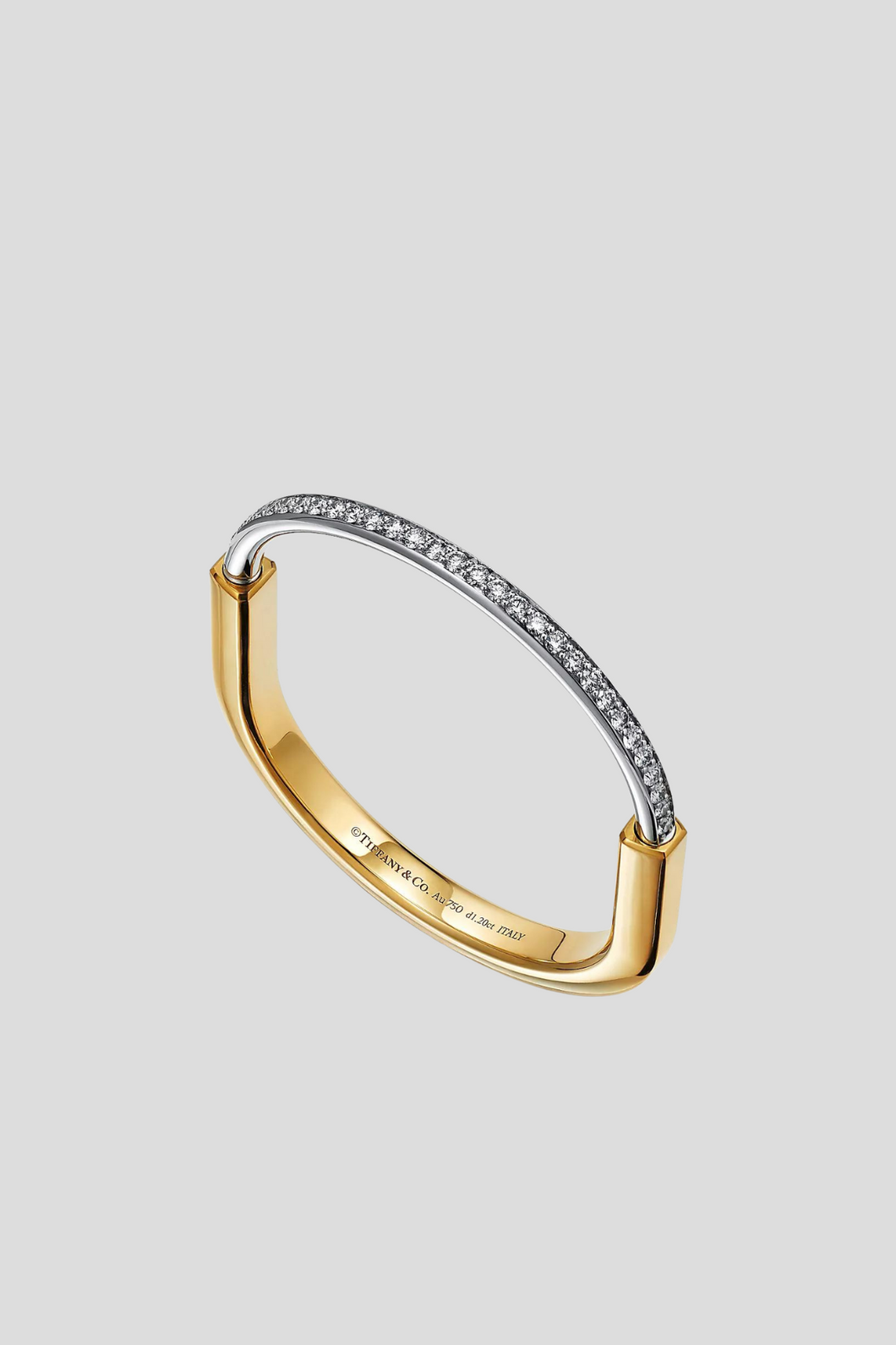 Gold Tiffany Lock Bangle Yellow Gold White Gold Half Pavé Diamonds by Tiffany & Co.