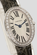 Load image into Gallery viewer, 18K White Gold Diamond Grey and White Alligator Skin Baignoire Watch by Cartier
