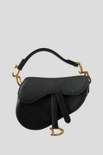 Load image into Gallery viewer, Black AGHW Mini Saddle Grained Calfskin Leather Bag by Dior
