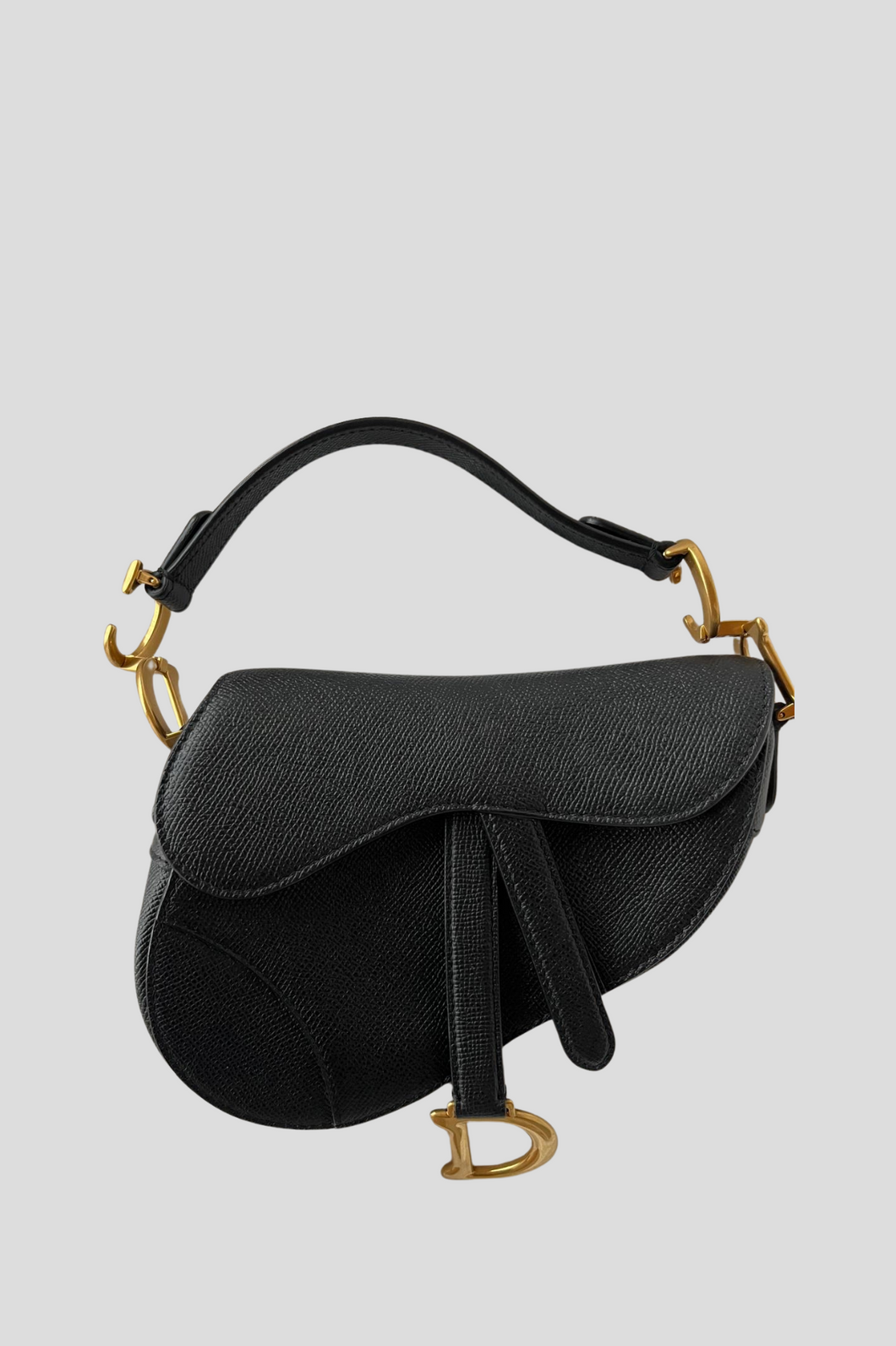 Black AGHW Mini Saddle Grained Calfskin Leather Bag by Dior