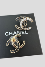 Load image into Gallery viewer, Gold CC Pearl Leather Statement Earrings by Chanel
