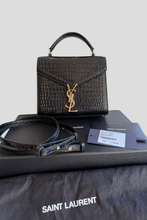 Load image into Gallery viewer, Black Cassandra Mini Top Handle Crocodile Embossed Shiny Leather Bag by Saint Laurent
