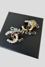 Load image into Gallery viewer, Gold CC Pearl Leather Statement Earrings by Chanel
