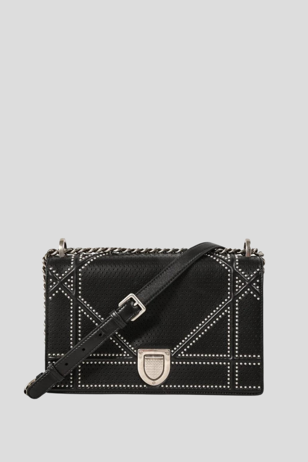 Black Perforated Studded Cannage Diorama Bag by Dior