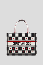 Load image into Gallery viewer, Black White and Red D-Chess Heart Embroidery Medium Dioramour Dior Book Tote by Dior
