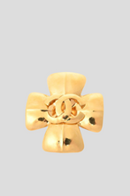 Load image into Gallery viewer, Gold Coco Clover Bow Pin Brooch by Chanel
