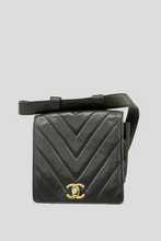 Load image into Gallery viewer, Black GHW Lambskin Chevron Belt Bag by Chanel
