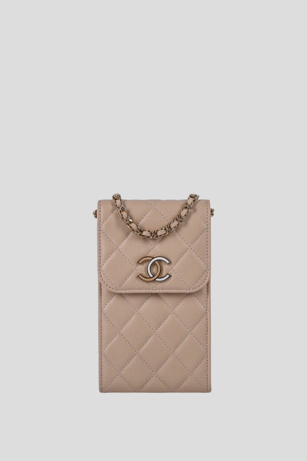 Beige GHW Lambskin Phone Holder Crossbody Bag by Chanel