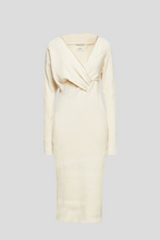 Load image into Gallery viewer, Cream Twist Front Ribbed Knit Midi Dress Size IT 42 / UK 10 by Bottega Veneta
