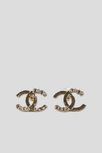 Load image into Gallery viewer, Gold CC Coco Crystal Stud Earrings by Chanel
