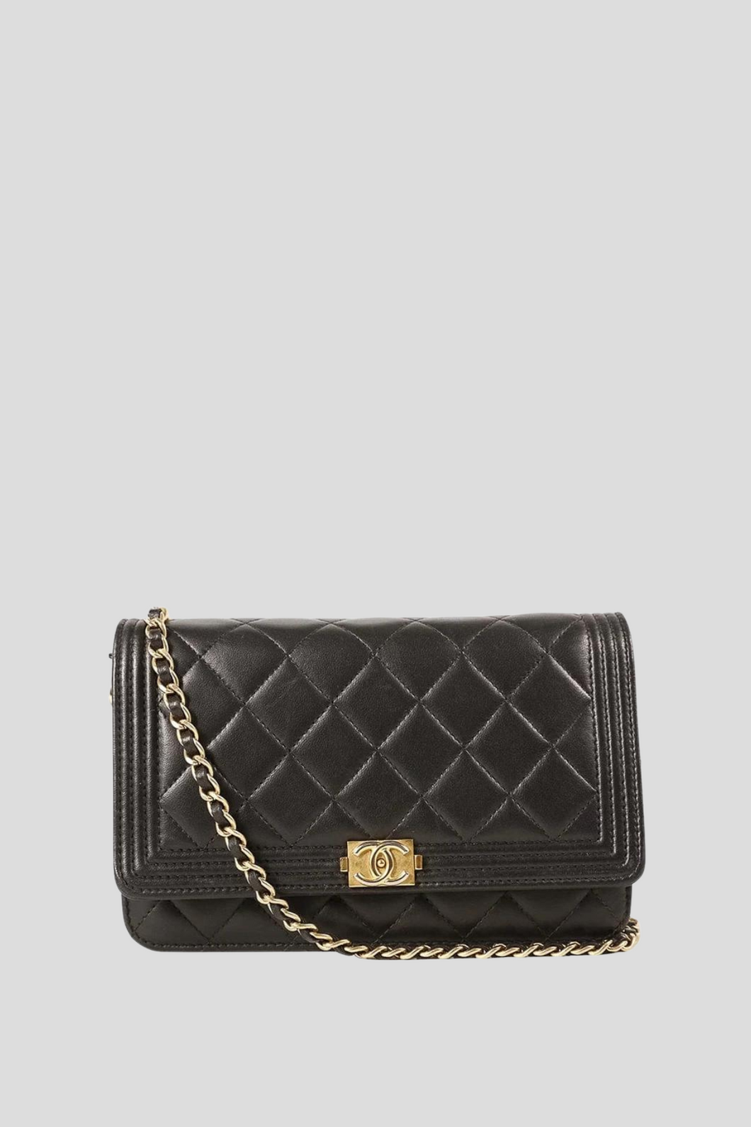 Black GHW Lambskin Boy Wallet On Chain by Chanel