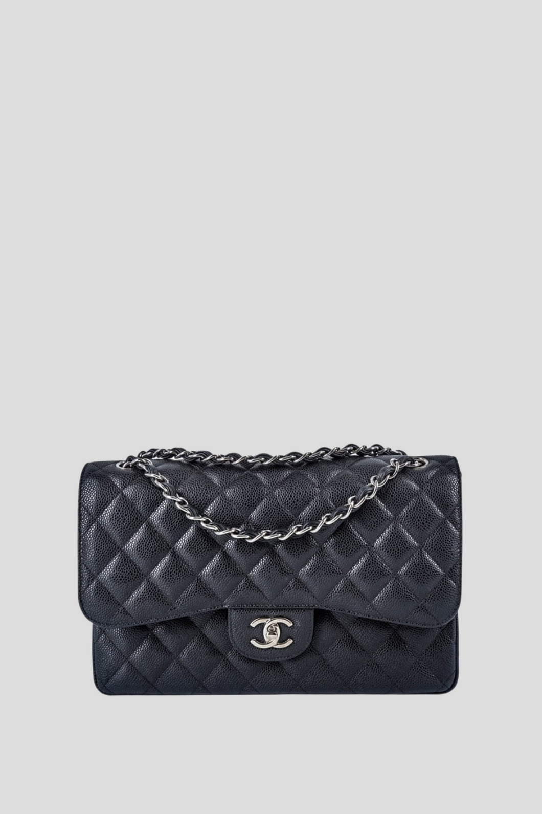 Black SHW Caviar Jumbo Classic Double Flap Bag by Chanel