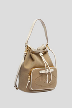 Load image into Gallery viewer, Brown Logo Canvas Drawstring Bucket Bag by Prada
