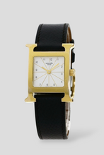 Load image into Gallery viewer, Black Yellow Gold Plated Steel Heure H Medium Watch by Hermès
