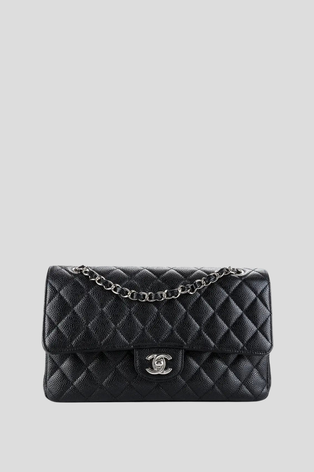 Black SHW Caviar Medium Classic Double Flap Bag by Chanel