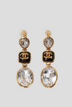 Load image into Gallery viewer, Black Gold Crystal CC Drop Earrings by Chanel
