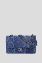 Load image into Gallery viewer, Blue RHW Floral Printed Denim Medium Classic Double Flap Bag by Chanel
