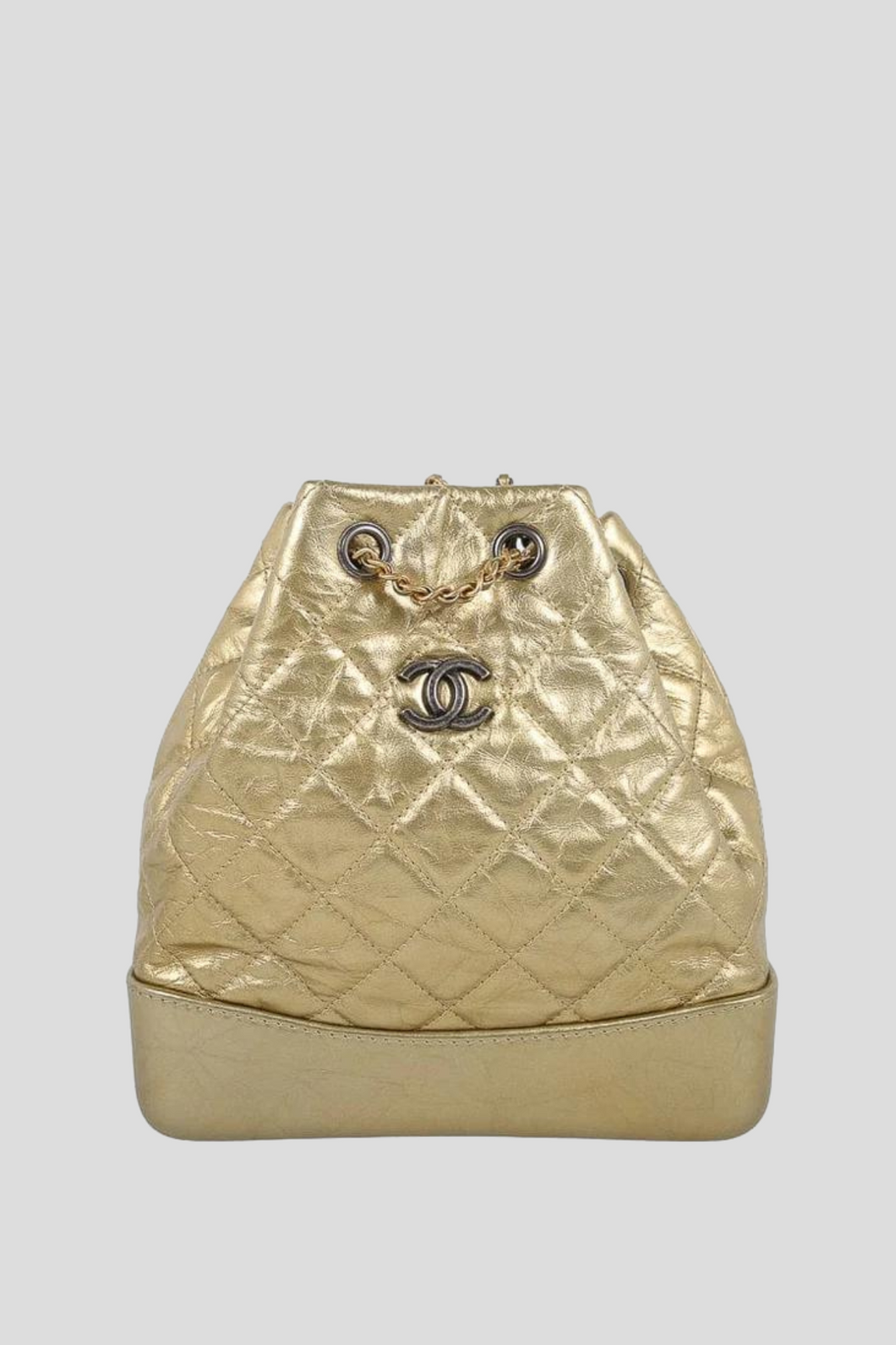 Gold GSHW Aged Calfskin Quilted Gabrielle Backpack by Chanel