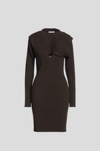 Load image into Gallery viewer, Dark Brown Cut Out Front Ribbed Knit Midi Dress Size L / UK 12 by Bottega Veneta
