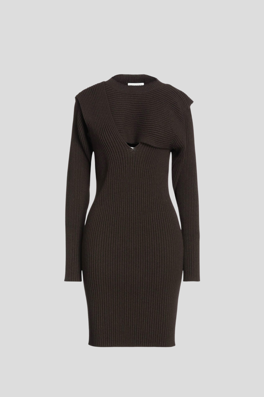 Dark Brown Cut Out Front Ribbed Knit Midi Dress Size L / UK 12 by Bottega Veneta