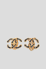 Load image into Gallery viewer, Gold Midnight Blue CC Statement Clip On Earrings by Chanel
