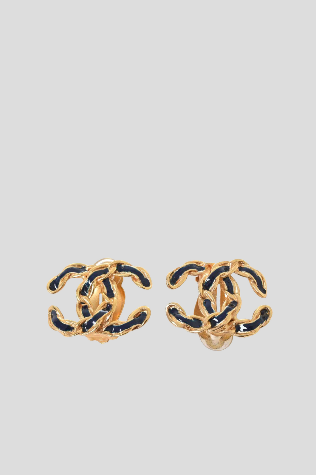 Gold Midnight Blue CC Statement Clip On Earrings by Chanel