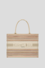 Load image into Gallery viewer, Beige Multicolor Stripes Embroidery Medium Dior Book Tote by Dior
