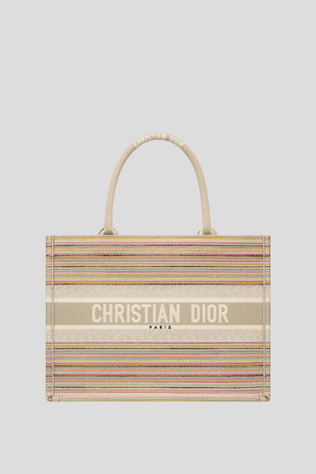 Beige Multicolor Stripes Embroidery Medium Dior Book Tote by Dior