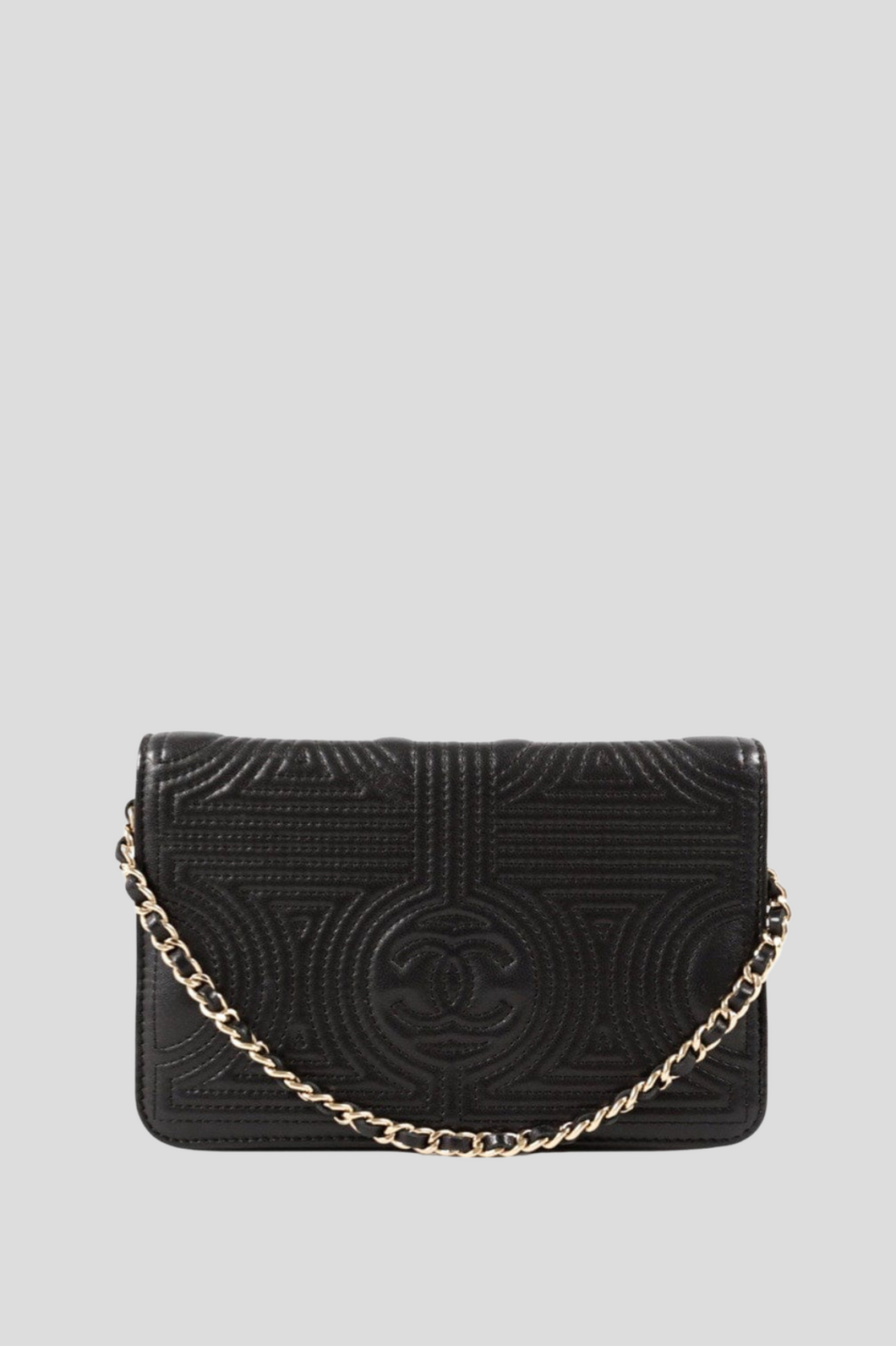 Black GHW Stitch Lambskin Wallet On Chain by Chanel