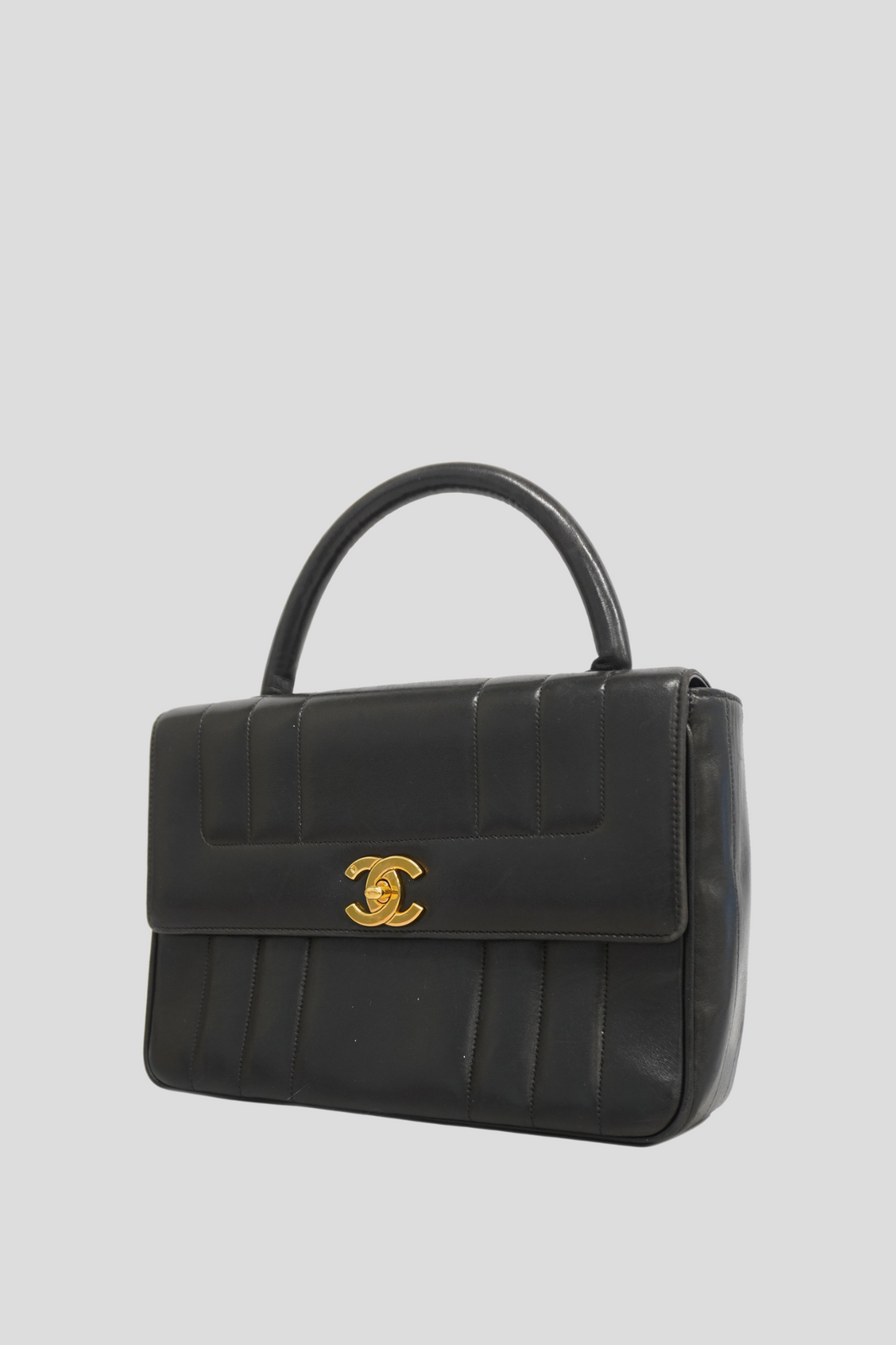 Black GHW Vertical Lambskin Mademoiselle Bag by Chanel